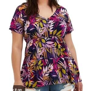 Torrid Tropical Print Short Sleeve Top Plus Size 3X